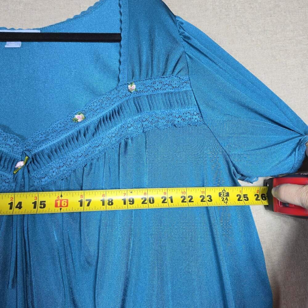 Only Necessities Womens 1X Blue Nylon silky 2pc Pajama pants Set Lace Trim - Picture 8 of 12
